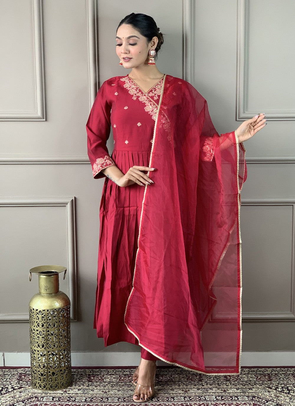 Chanderi , Viscose Pant Style Suit - T3500