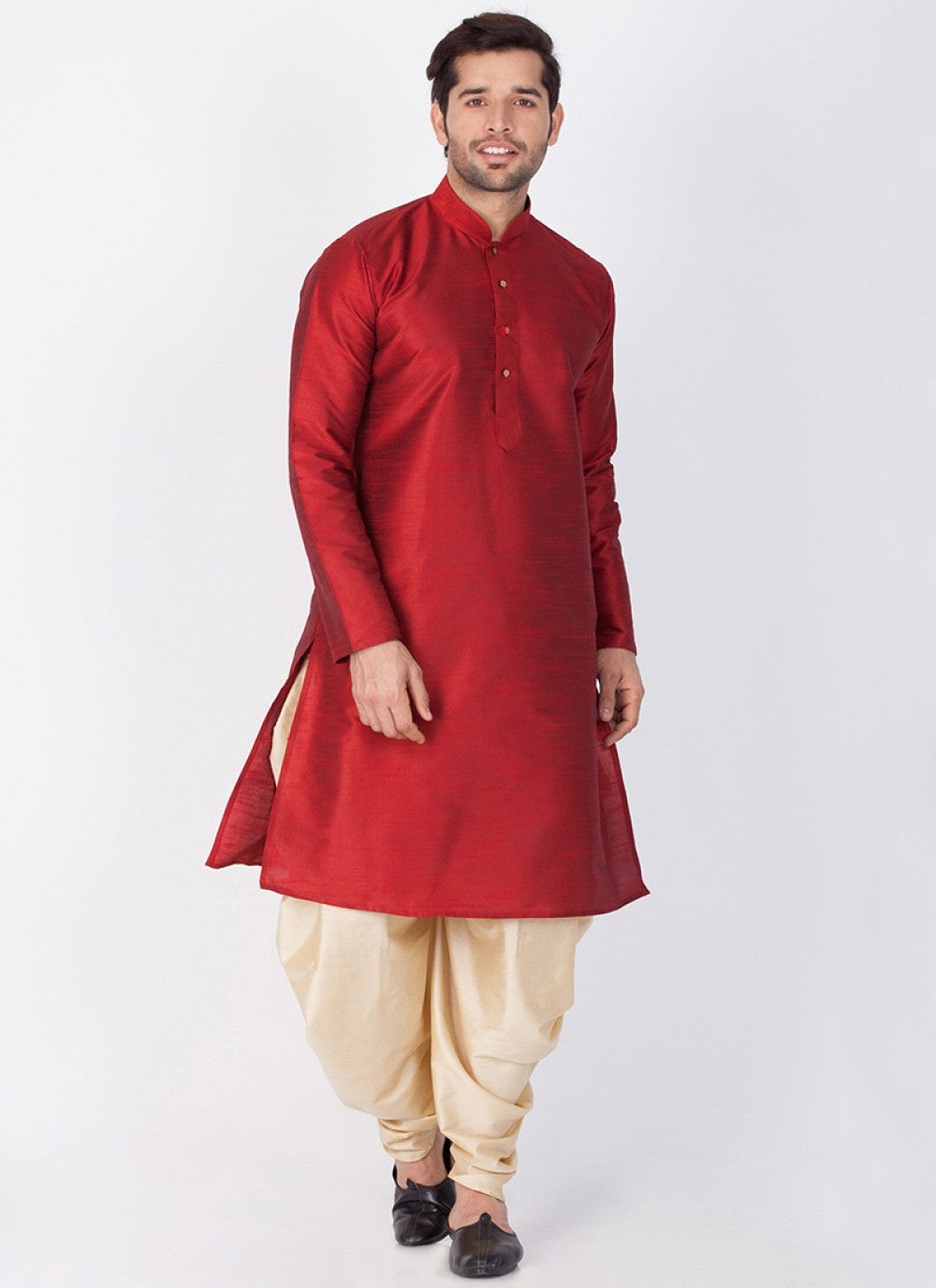 Plain Art Dupion Silk Maroon Dhoti Kurta - M1348