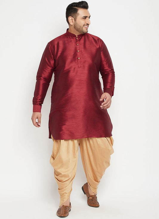 Plain Dupion Silk Maroon Dhoti Kurta - M2647