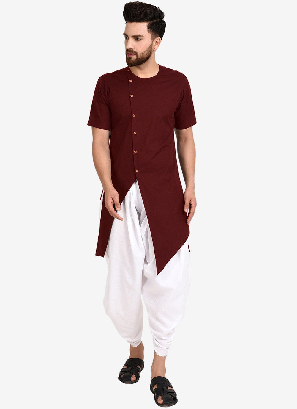 Plain Blended Cotton Maroon Indo Western - M4398