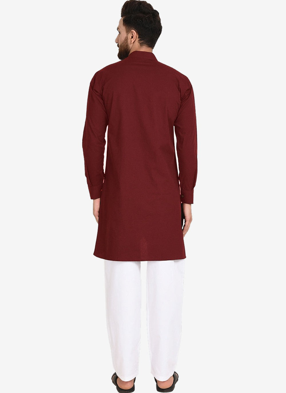 Plain Blended Cotton Maroon Kurta Pyjama - M4482