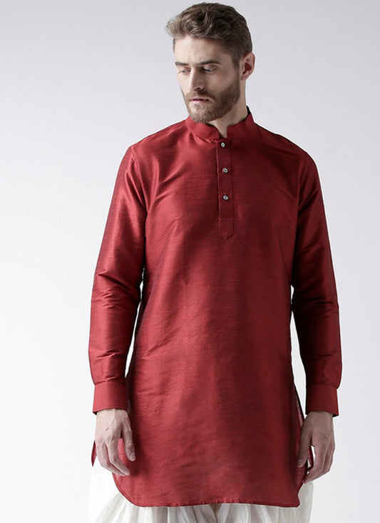 Plain Art Dupion Silk Maroon Kurta - M1405