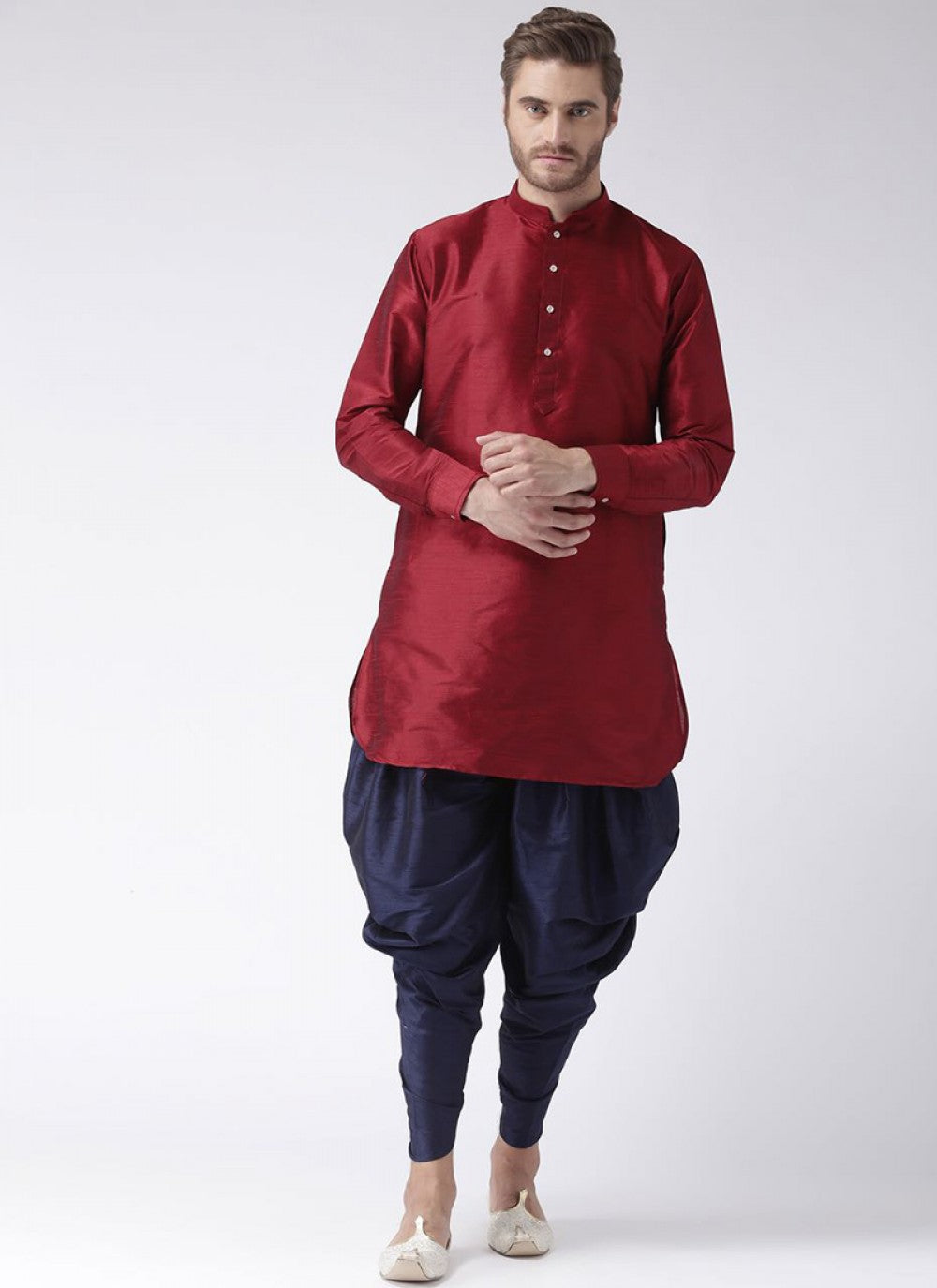 Plain Dupion Silk Maroon Kurta Pyjama - M1049