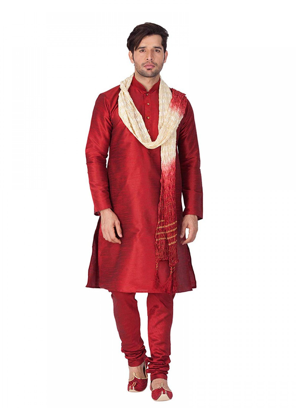 Plain Art Dupion Silk Maroon Kurta Pyjama - M1179