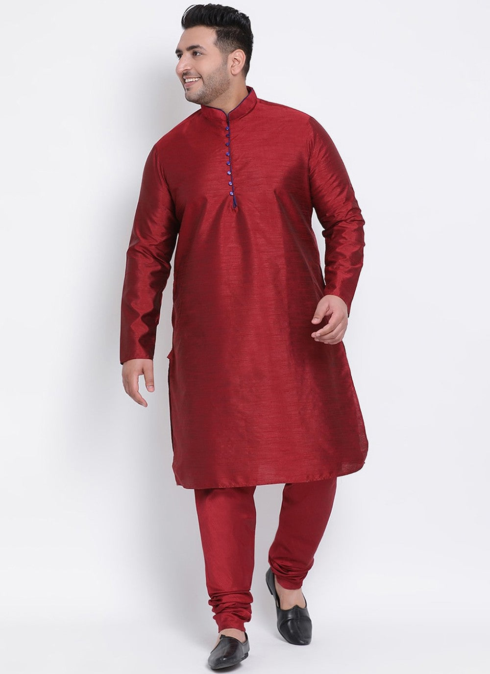 Plain Dupion Silk Maroon Kurta Pyjama - M2670