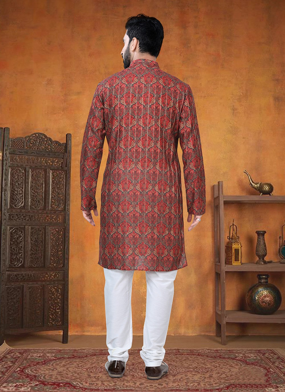 Printed Jacquard Maroon Kurta Pyjama - M8803