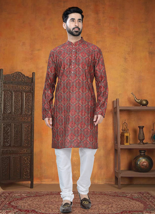 Printed Jacquard Maroon Kurta Pyjama - M8803