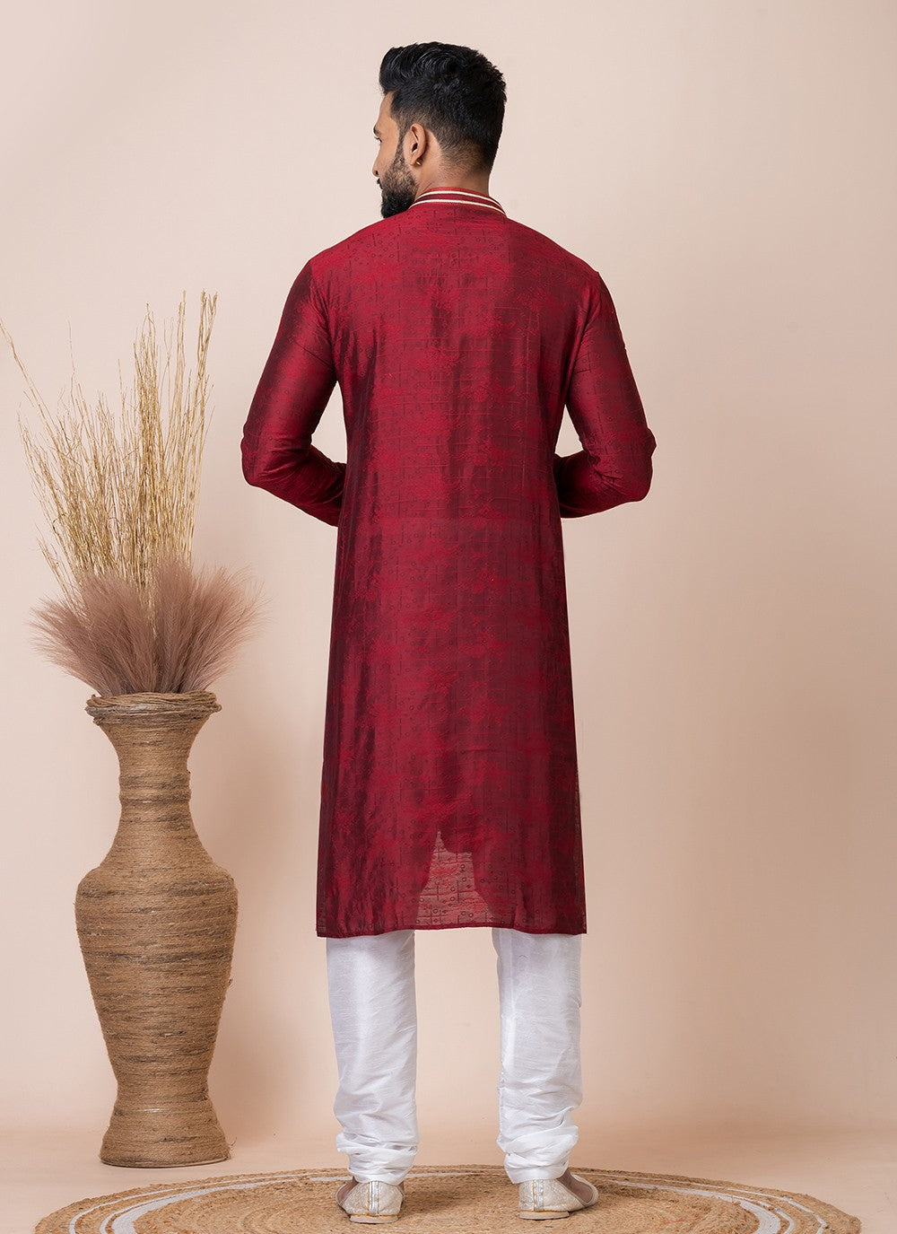 Printed Jacquard Maroon Kurta Pyjama - M8551