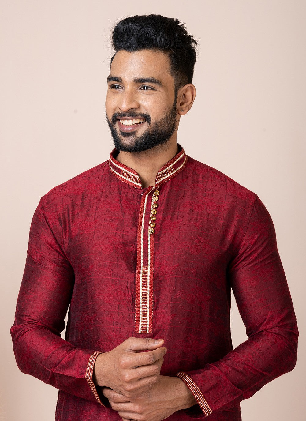 Printed Jacquard Maroon Kurta Pyjama - M8551