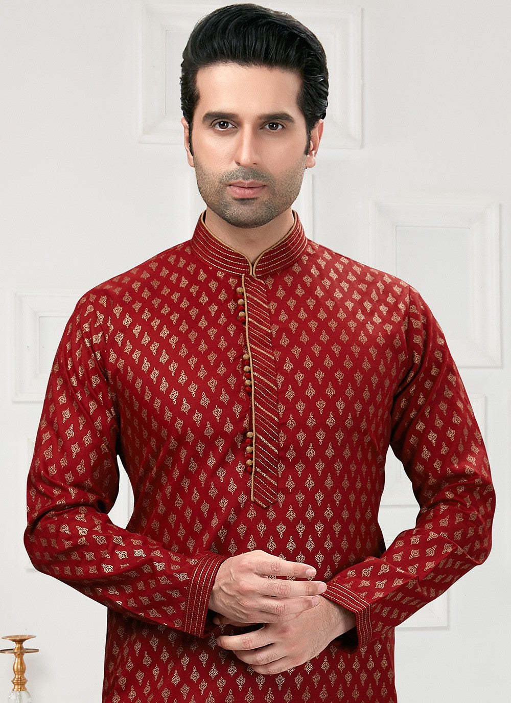 Printed Cotton Maroon Kurta Pyjama - M3143