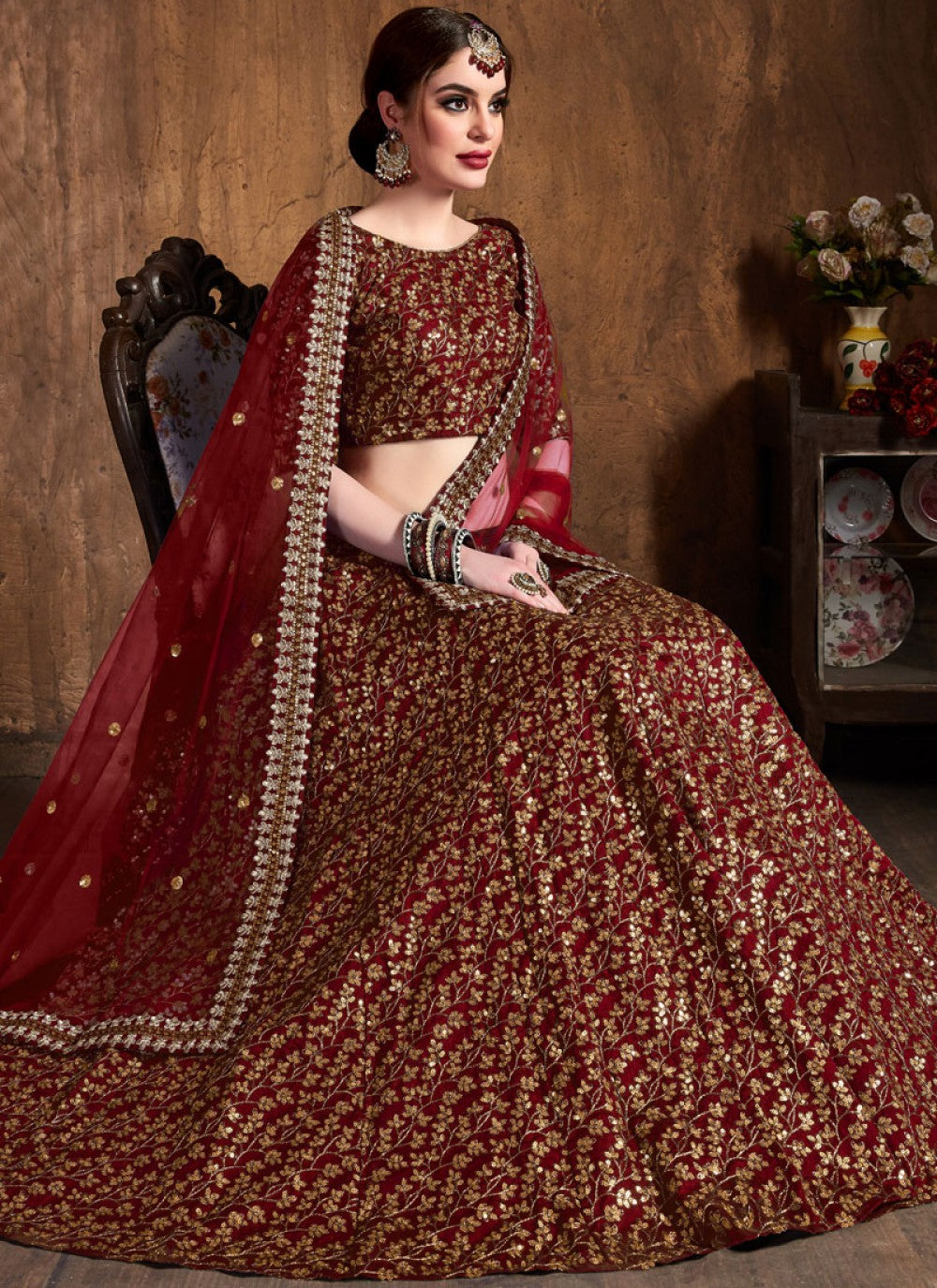 Embroidered Art Silk A - Line Lehenga - L0052