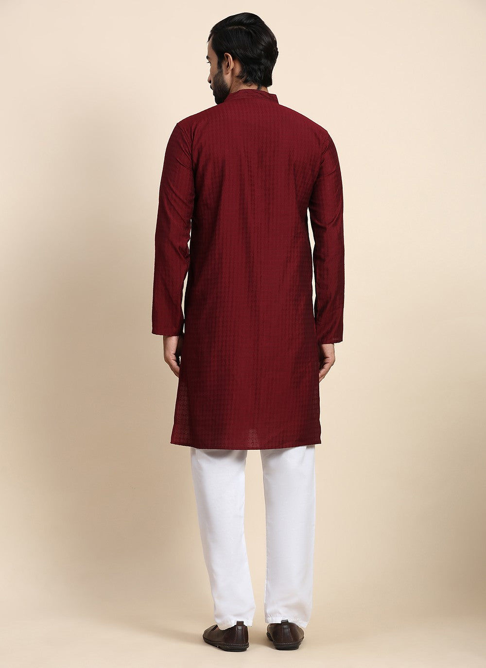 Plain Rayon, Viscose Maroon Kurta Pyjama - M8433