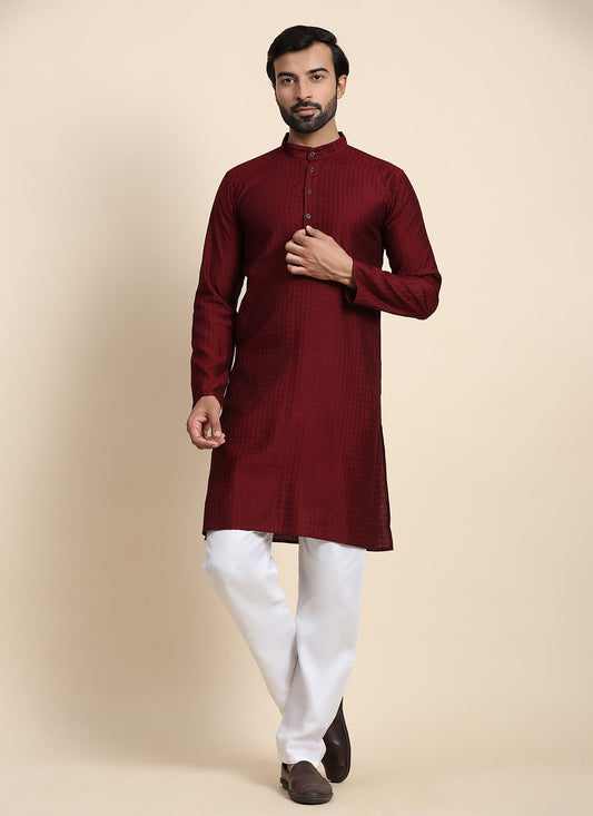 Plain Rayon, Viscose Maroon Kurta Pyjama - M8433