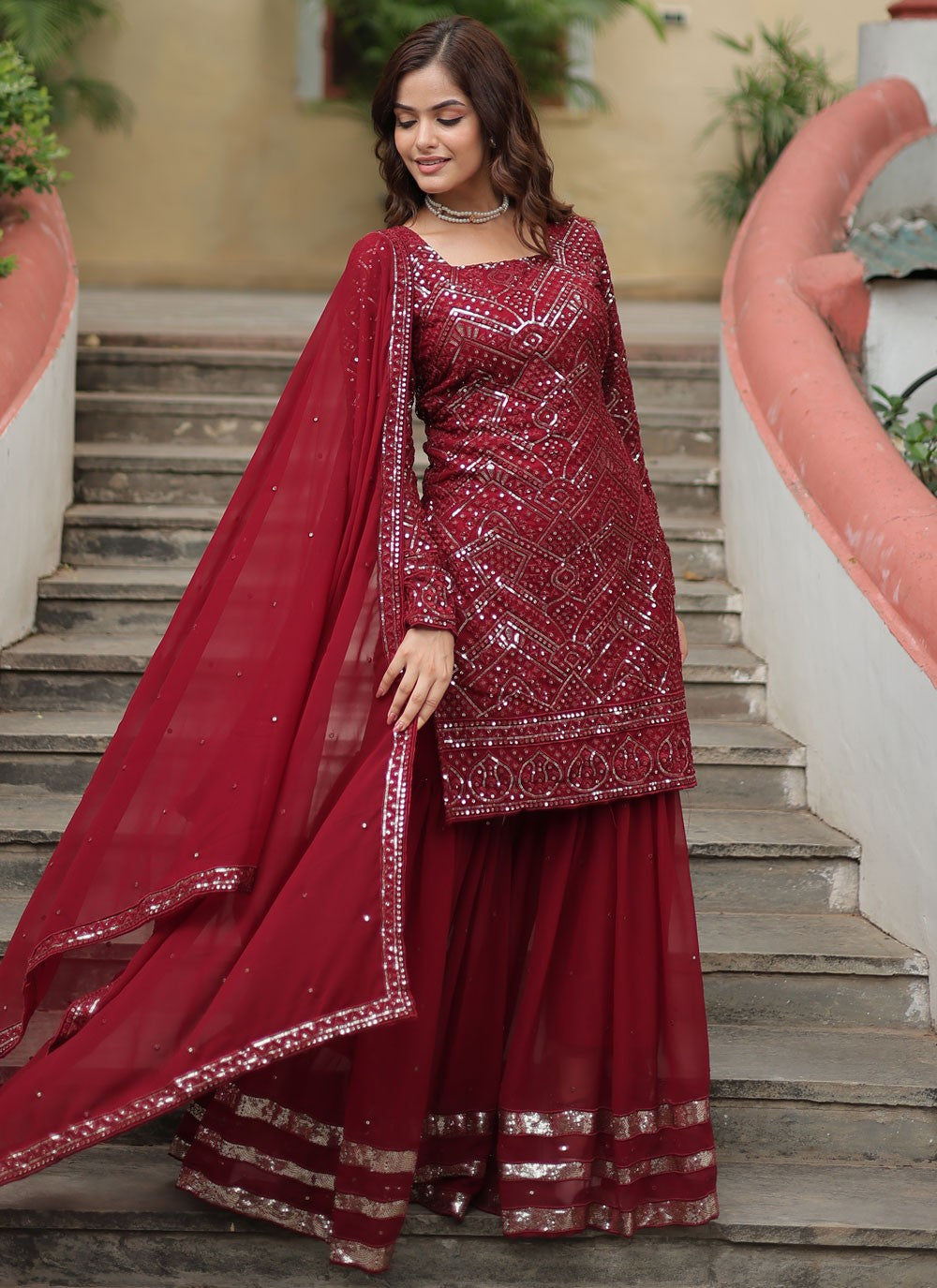 Embroidered Faux Georgette Salwar Suit - T4260