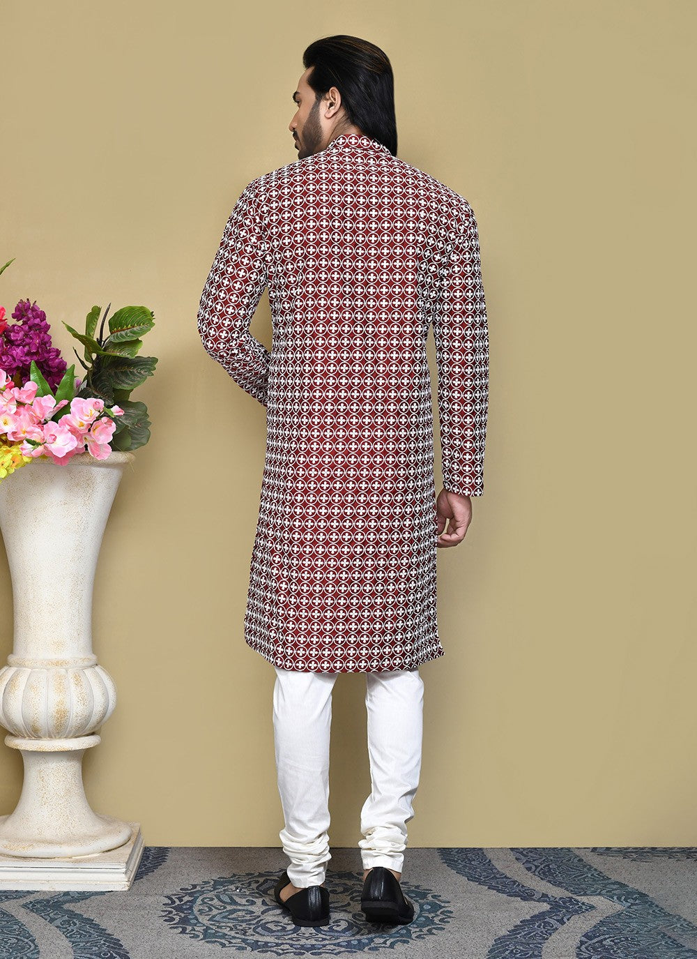 Buttons Cotton Maroon Kurta Pyjama - M7785