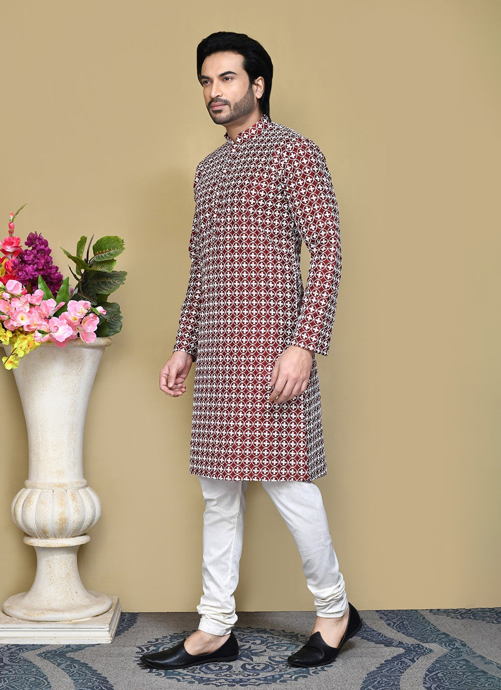 Buttons Cotton Maroon Kurta Pyjama - M7785