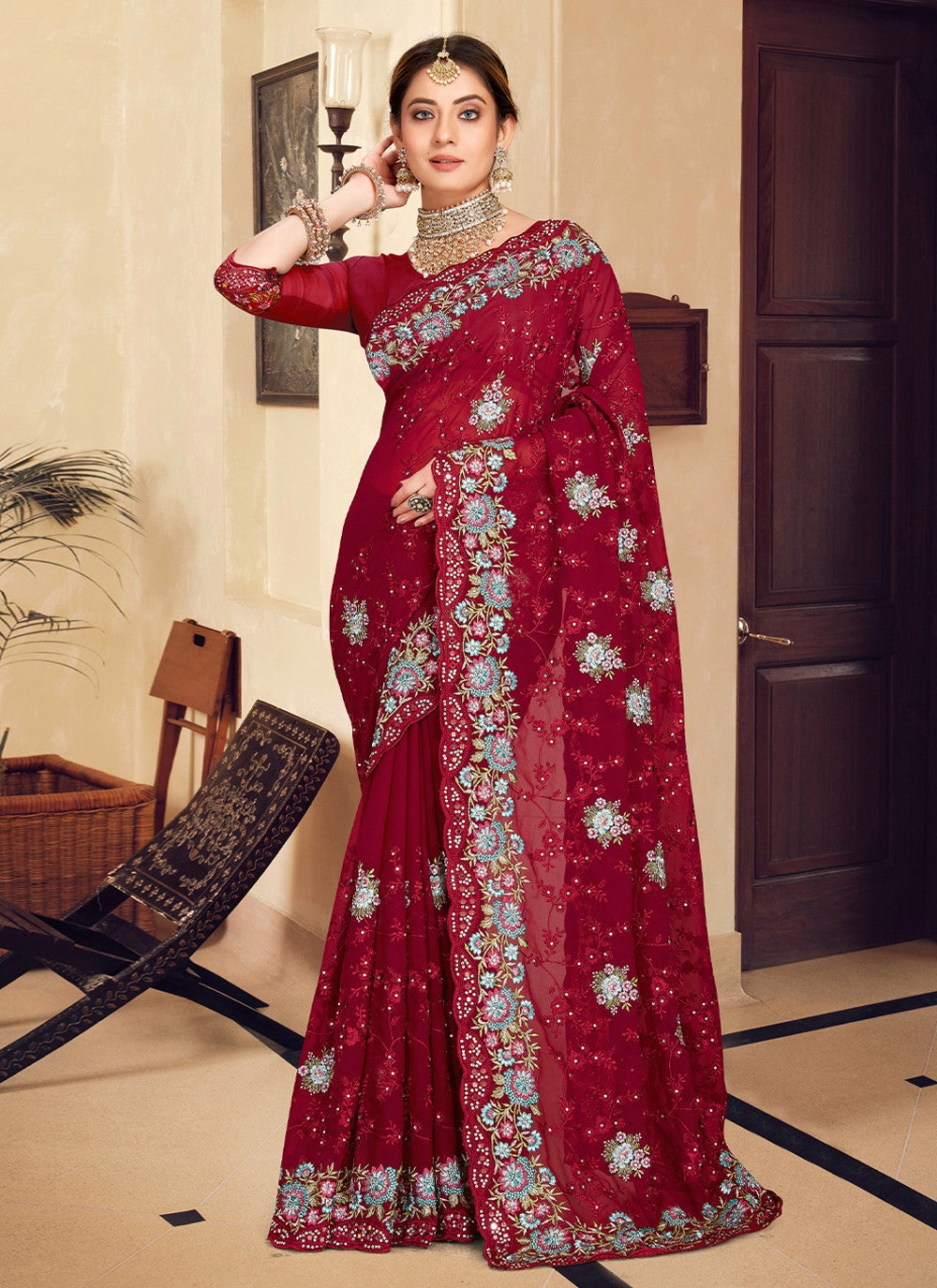 Traditional Embroidered Georgette Saree - S1767