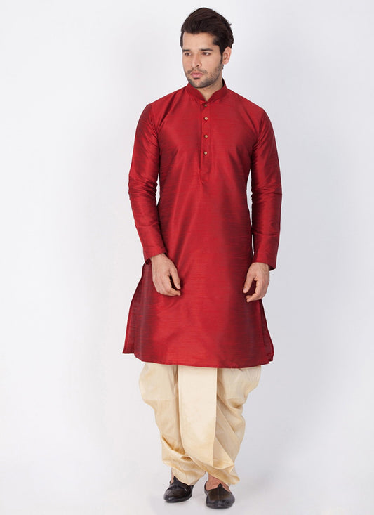 Plain Banarasi Silk Maroon Dhoti Kurta - M1350