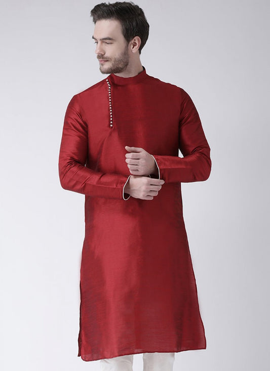 Plain Art Dupion Silk Maroon Kurta - M1409