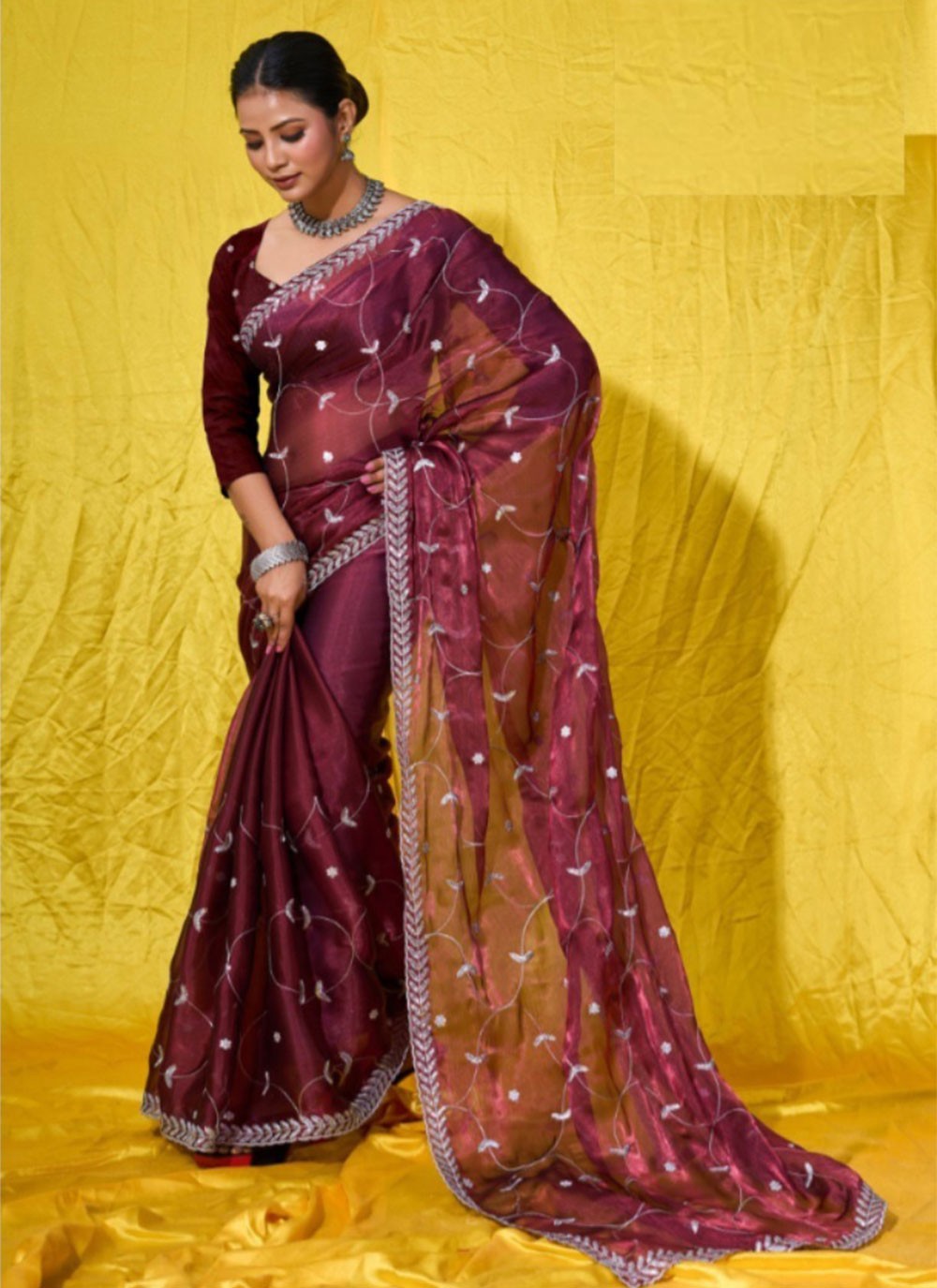 Classic Embroidered Net Saree - S6925