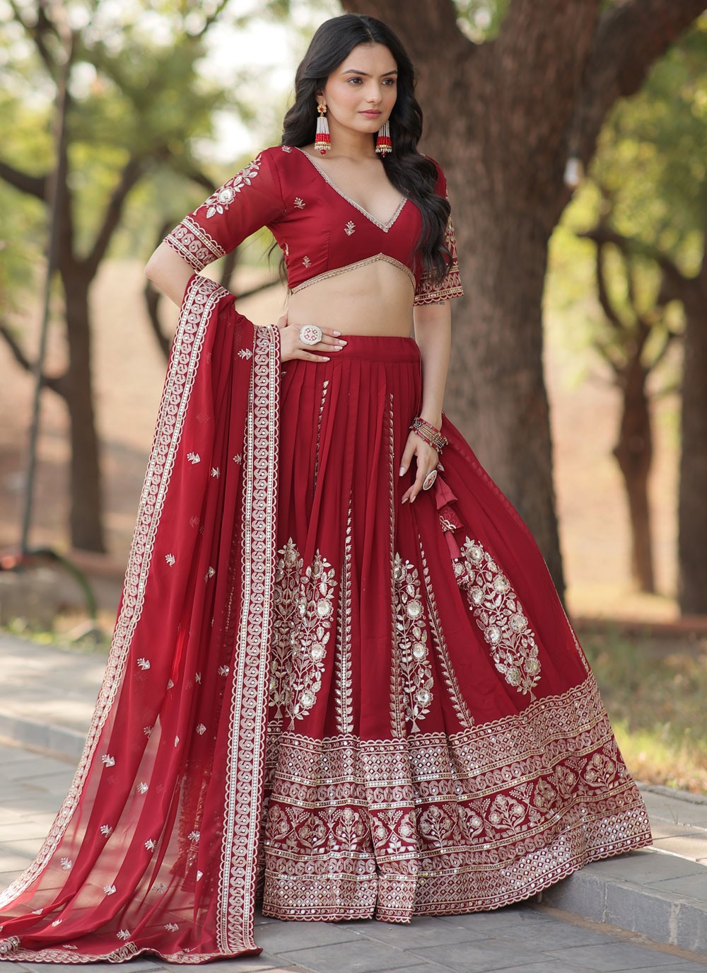 Embroidered Faux Georgette A - Line Lehenga - L2584