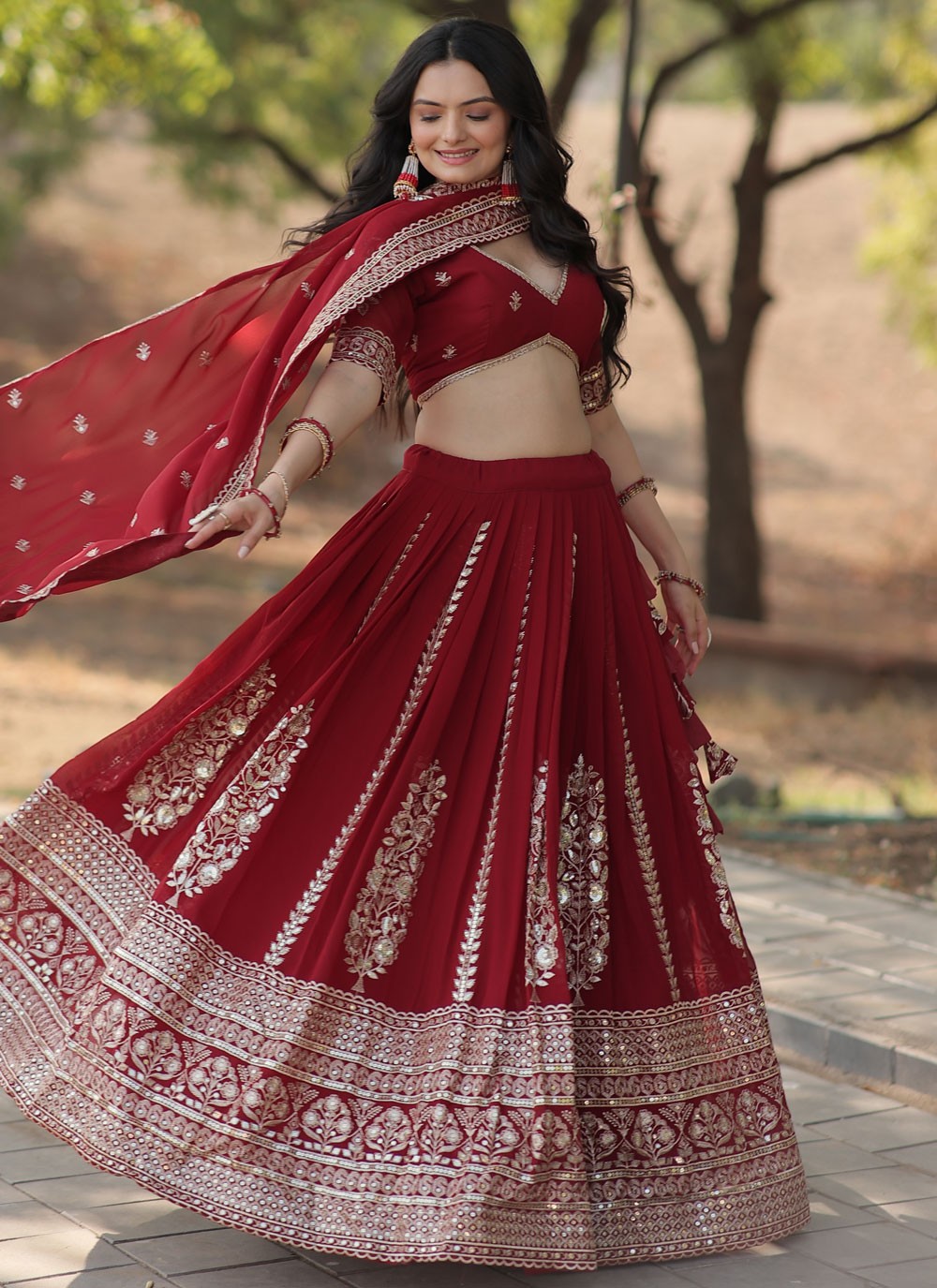 Embroidered Faux Georgette A - Line Lehenga - L2584