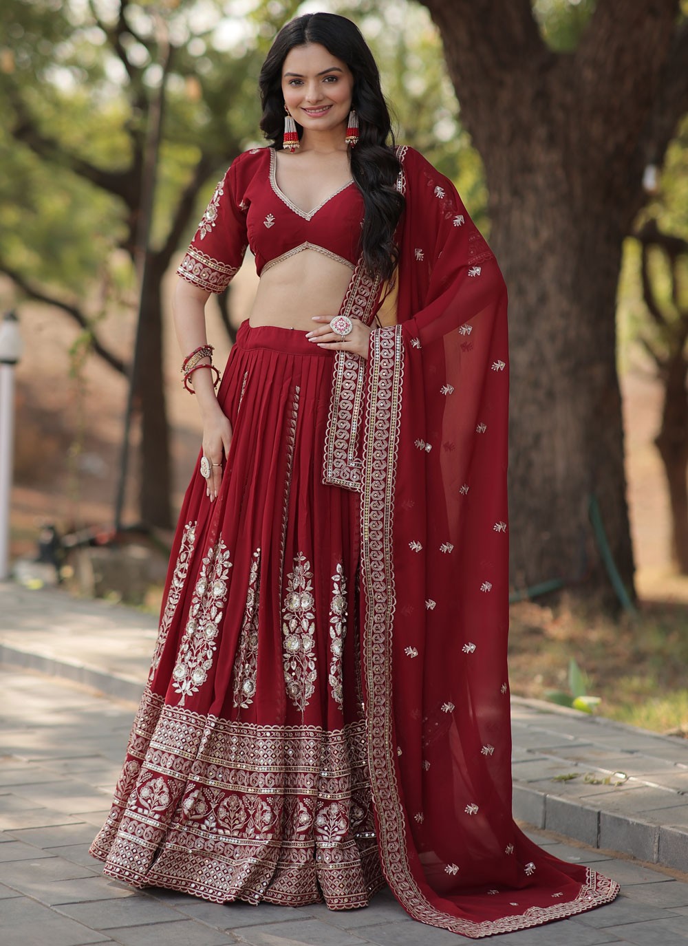 Embroidered Faux Georgette A - Line Lehenga - L2584