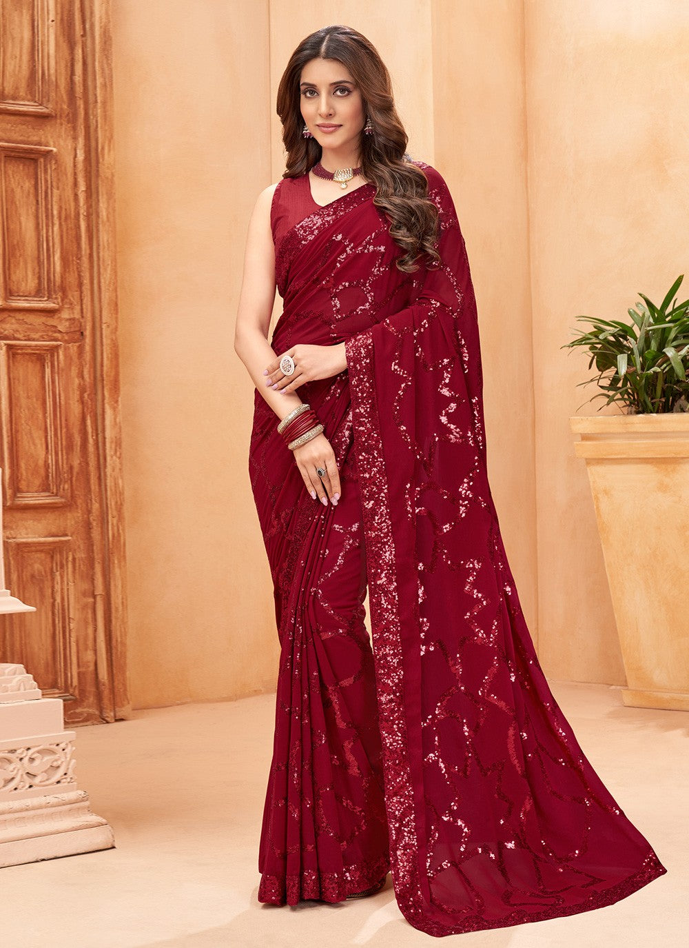 Contemporary Sequins Faux Georgette Saree - S8464