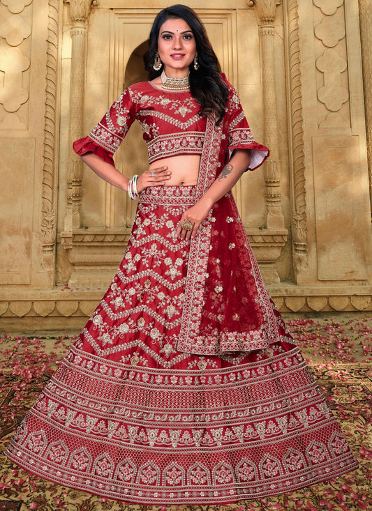 Embroidered Satin A - Line Lehenga - L3004