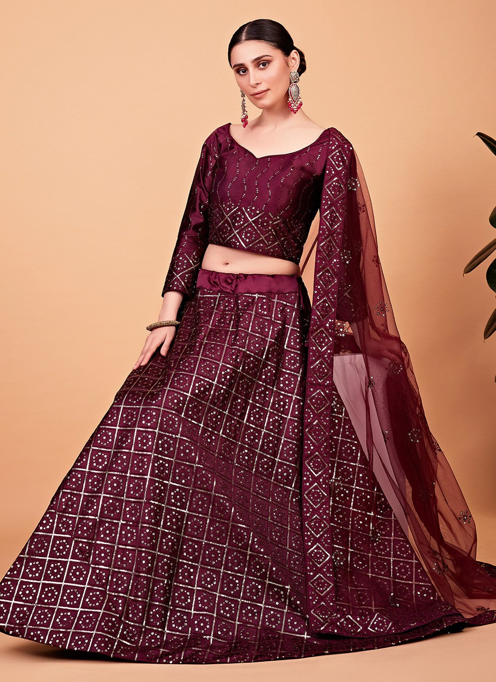 Embroidered Silk A - Line Lehenga - L0867