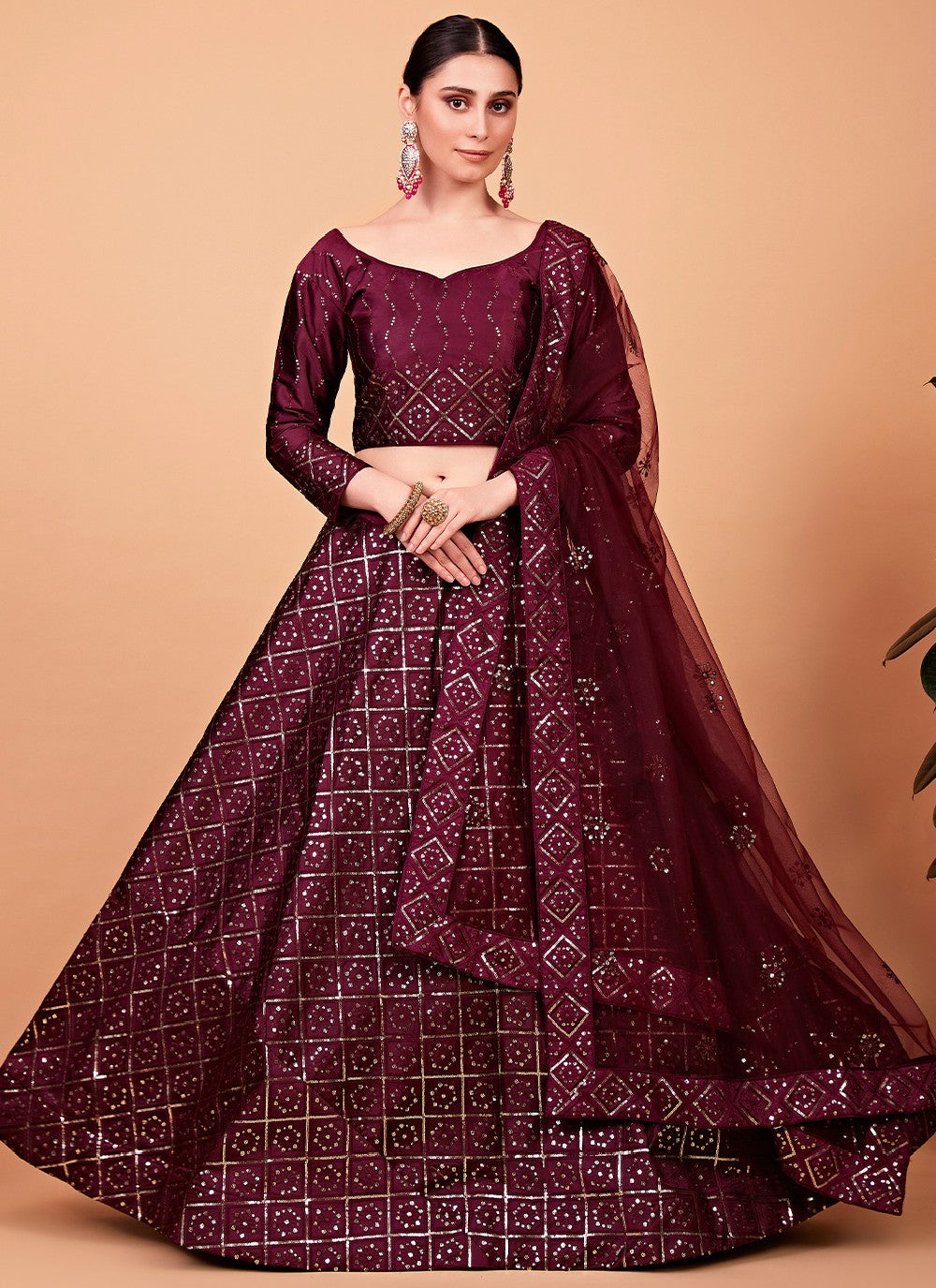 Embroidered Silk A - Line Lehenga - L0867