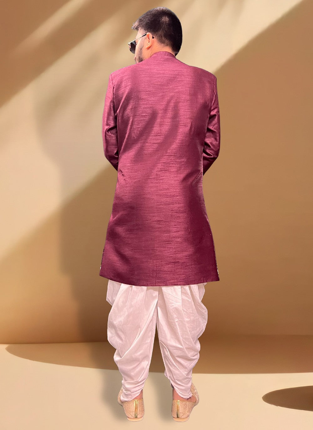 Embroidered Silk Maroon Indo Western Sherwani - M5350