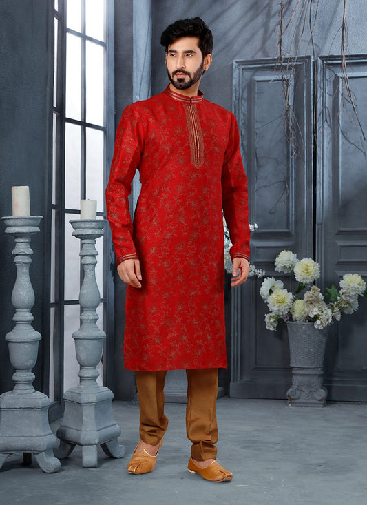 Digital Print Silk Maroon Kurta Pyjama - M3019