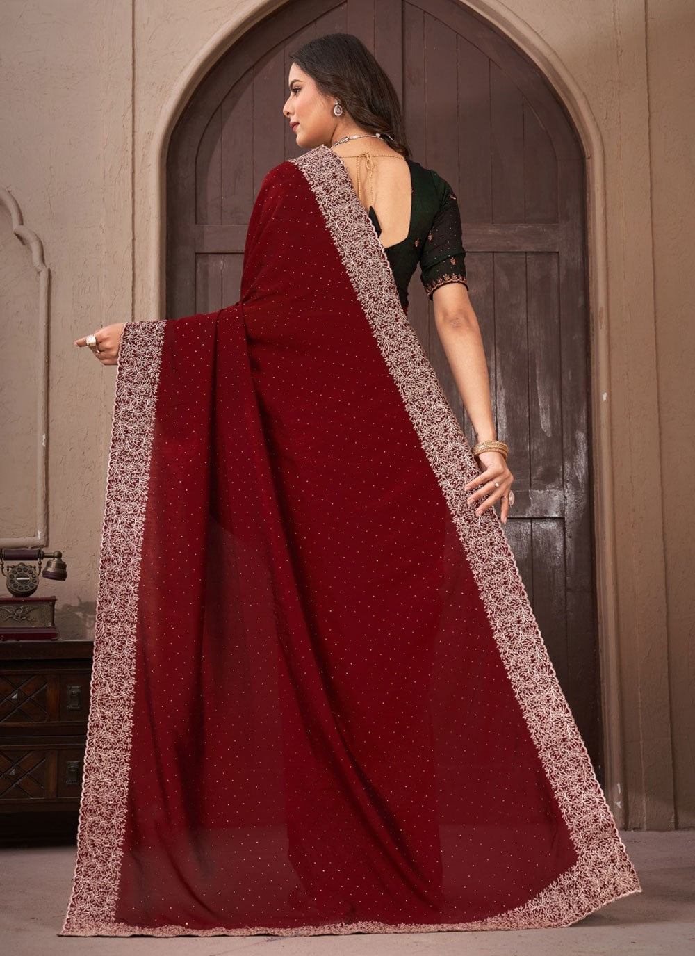 Classic Border Work Vichitra Silk Saree - S5681