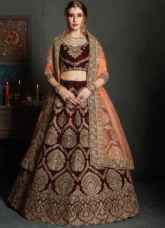 Embroidered Velvet A - Line Lehenga - L0027