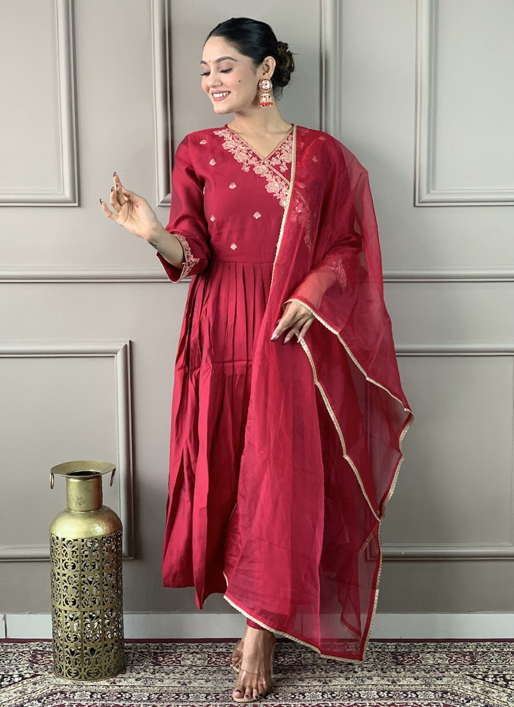 Chanderi , Viscose Pant Style Suit - T3295