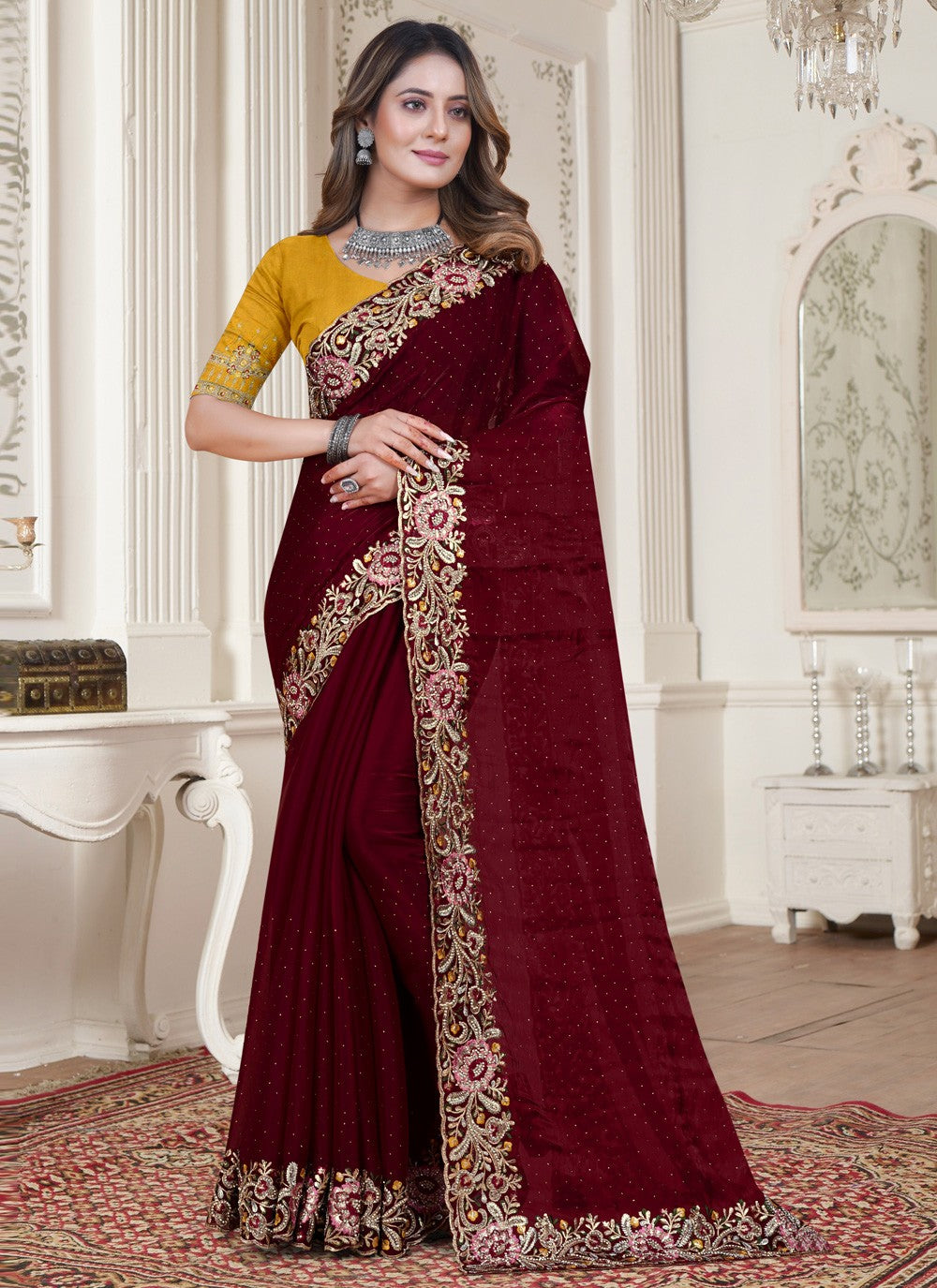 Contemporary Embroidered Satin Silk Saree - S3921