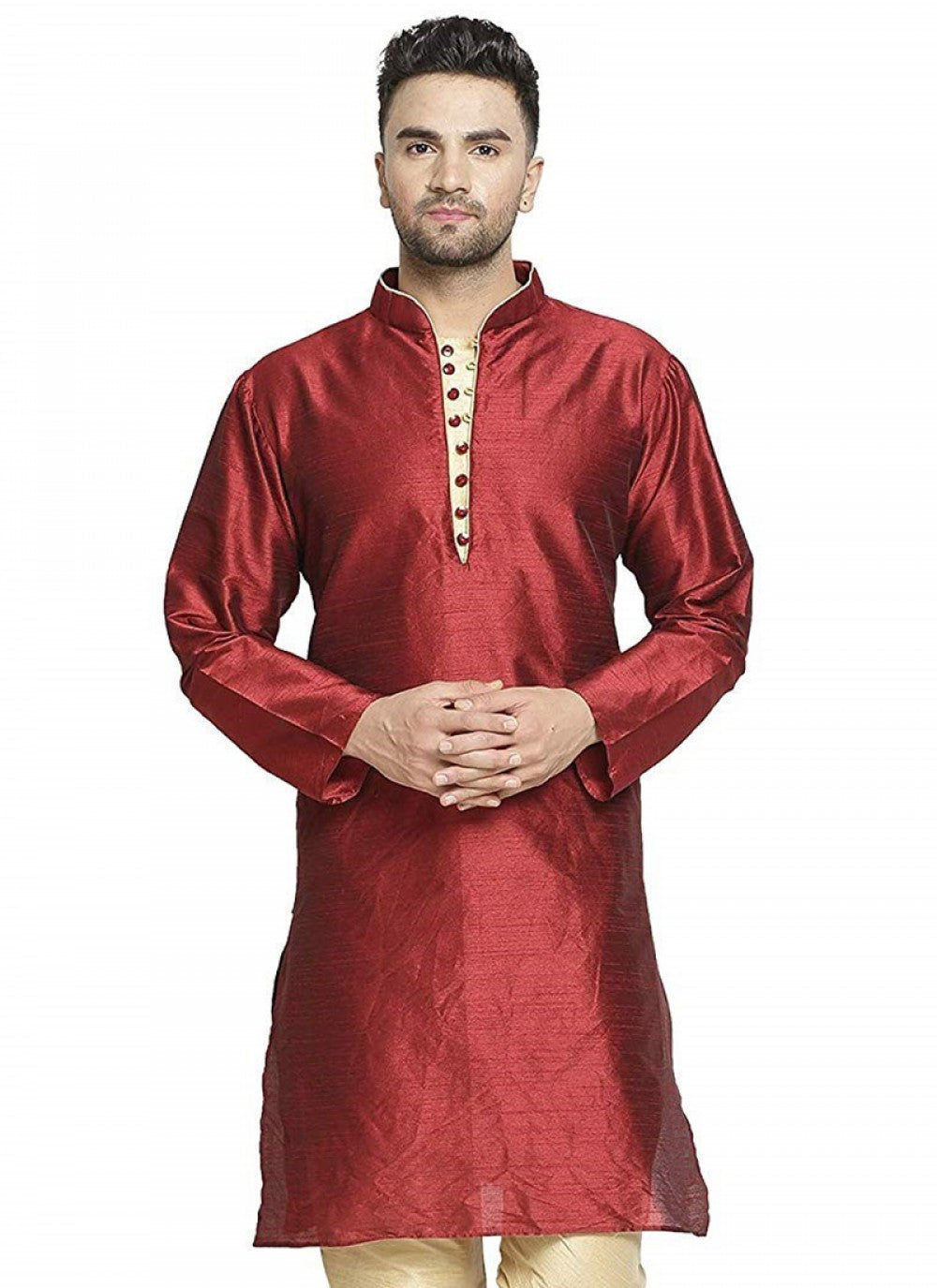 Embroidered Art Dupion Silk Maroon Kurta - M1262