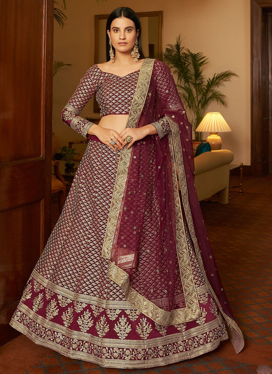 Embroidered Faux Crepe A - Line Lehenga - L0184