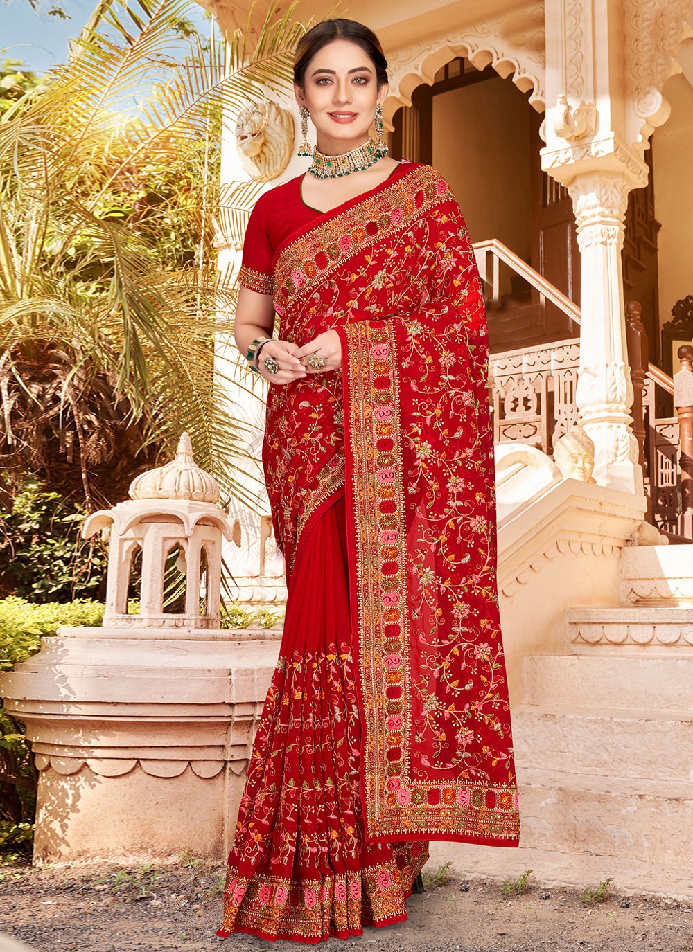 Classic Embroidered Georgette Saree - S2086