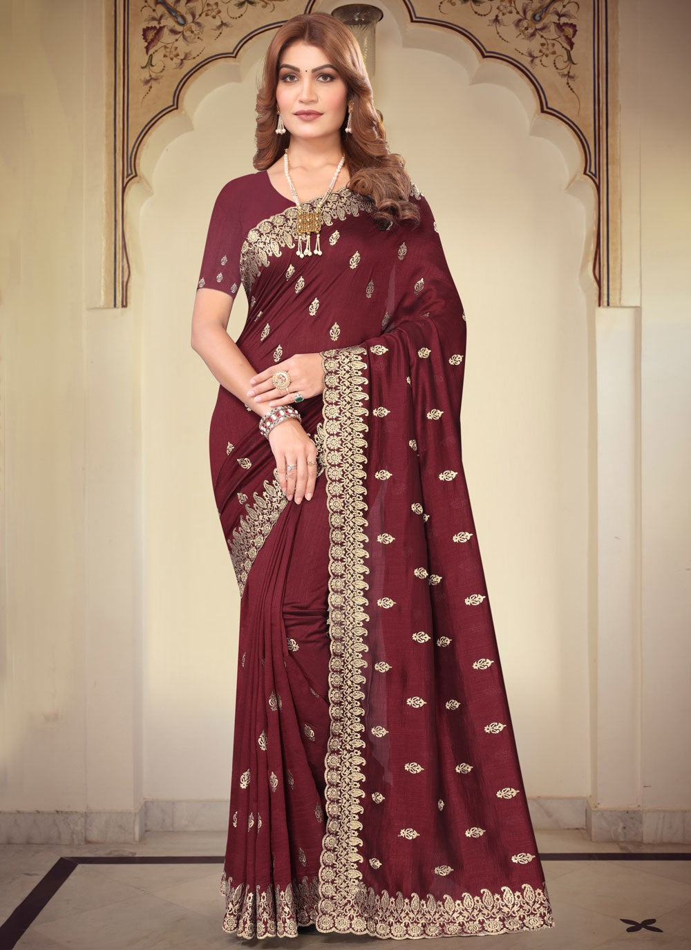 Classic Embroidered Vichitra Silk Saree - S7791