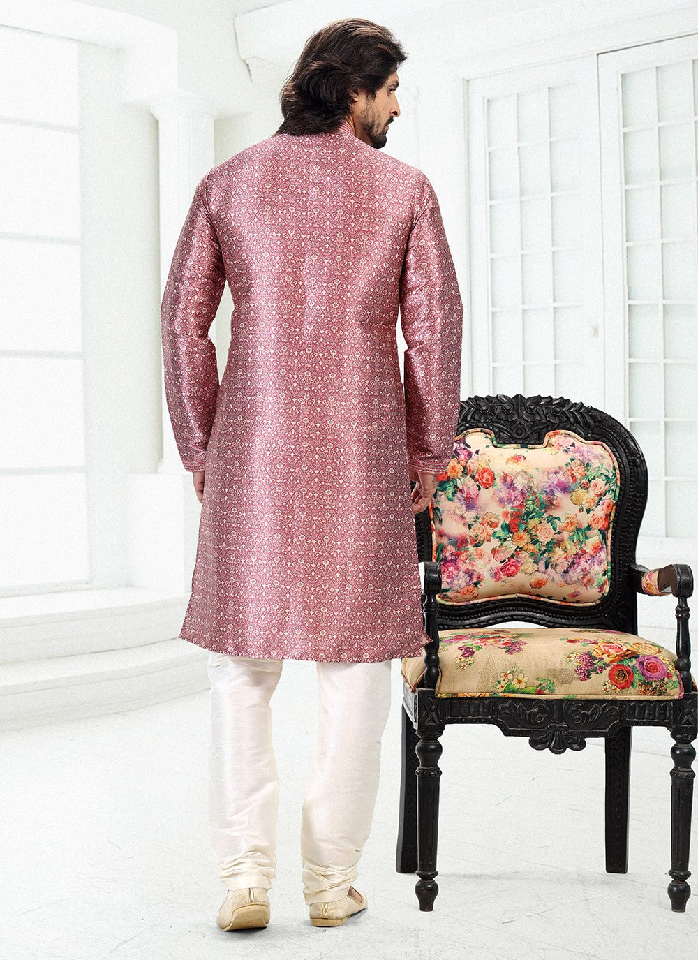 Digital Print Banarasi Silk Mauve Kurta Pyjama - M4914