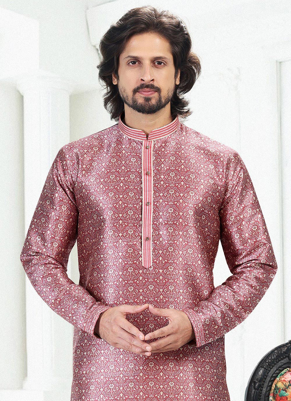 Digital Print Banarasi Silk Mauve Kurta Pyjama - M4914