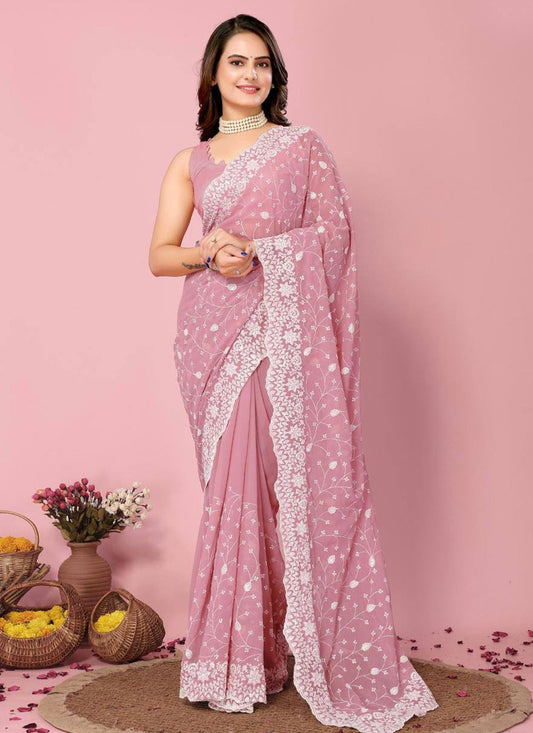 Classic Embroidered Georgette Saree - S6860