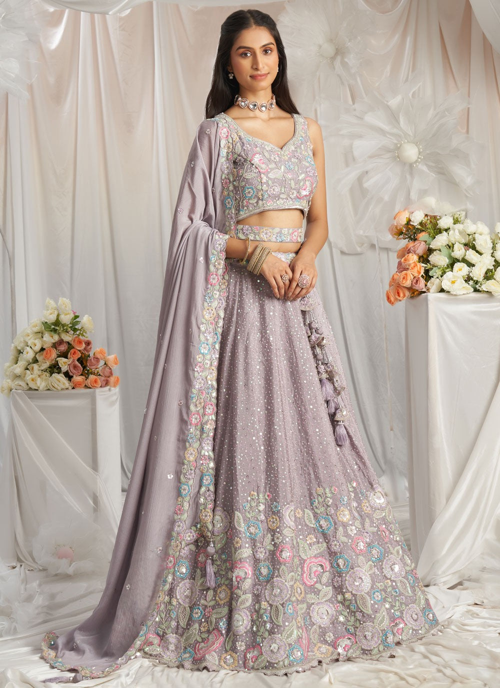 Embroidered Tissue A - Line Lehenga - L2700