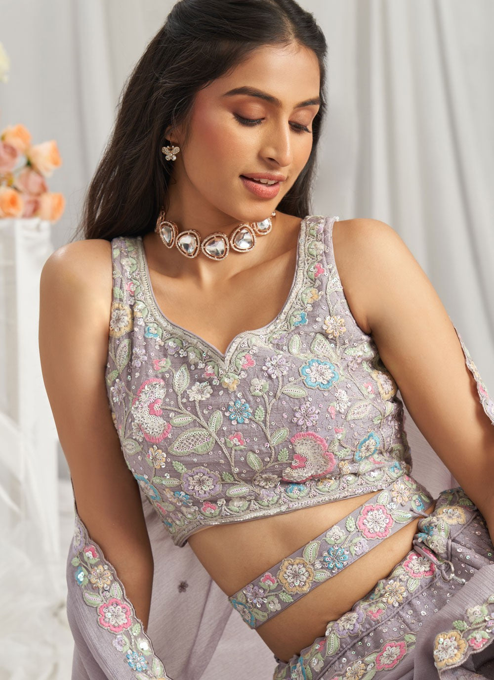 Embroidered Tissue A - Line Lehenga - L2700