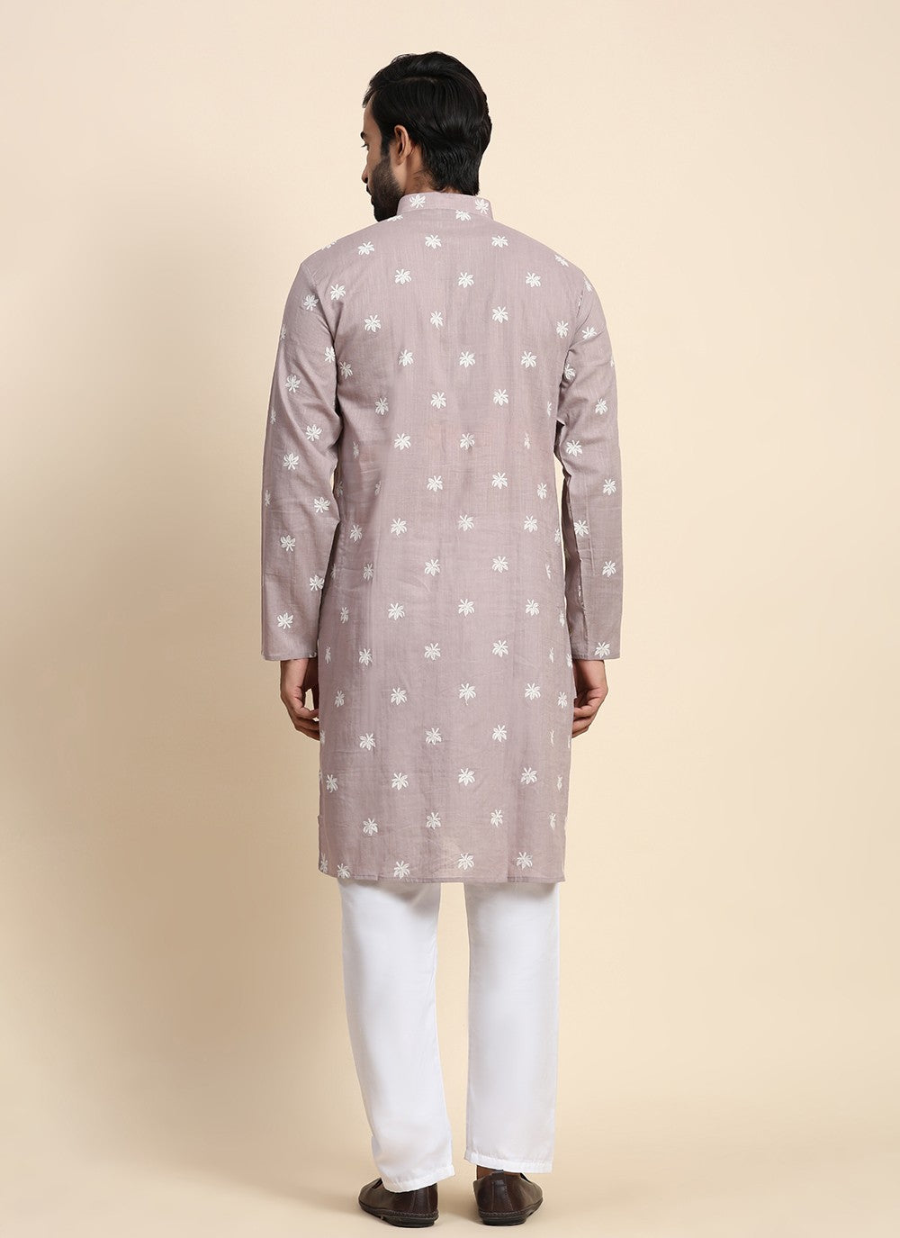 Embroidered Cotton Mauve Kurta Pyjama - M8443