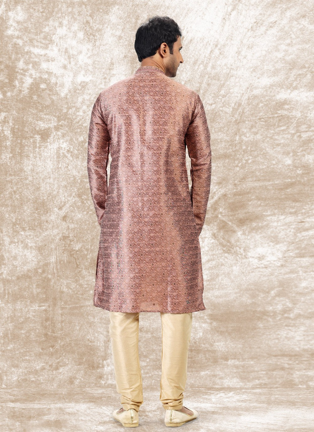 Fancy Work Brocade, Jacquard Silk Mauve Kurta Pyjama - M4846