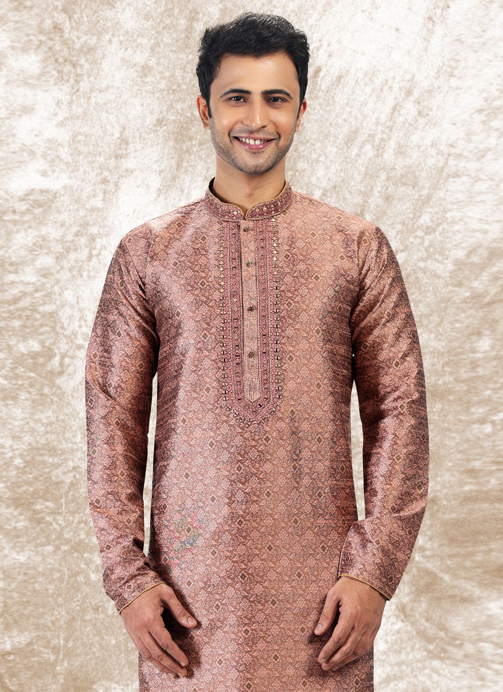 Fancy Work Brocade, Jacquard Silk Mauve Kurta Pyjama - M4846