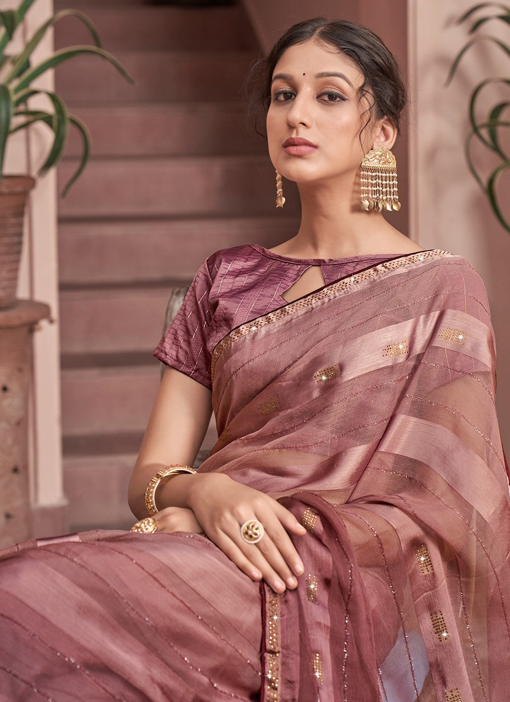 Contemporary Sequins Chiffon Saree - S3323